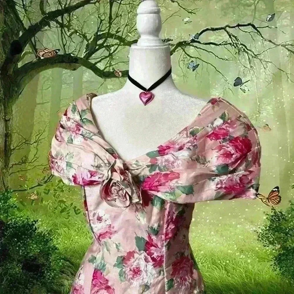 Vintage ILGWU USA Positively Ellyn Pink Floral Coquette Dress Size 9-10 - Picture 2 of 11
